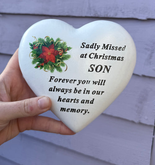 Memorial Decor - Christmas Poinsettia heart stone